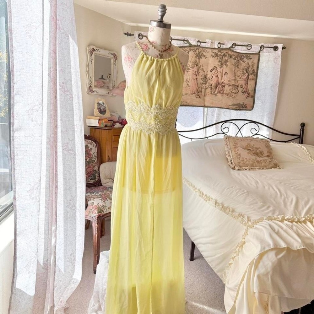 70s yellow lace maxi dress